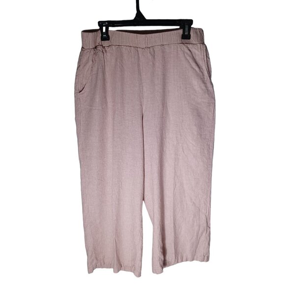 Cupio Wide Leg Pants Womens Large Linen Blend Pink Striped Lagenlook Baggy - Picture 1 of 11
